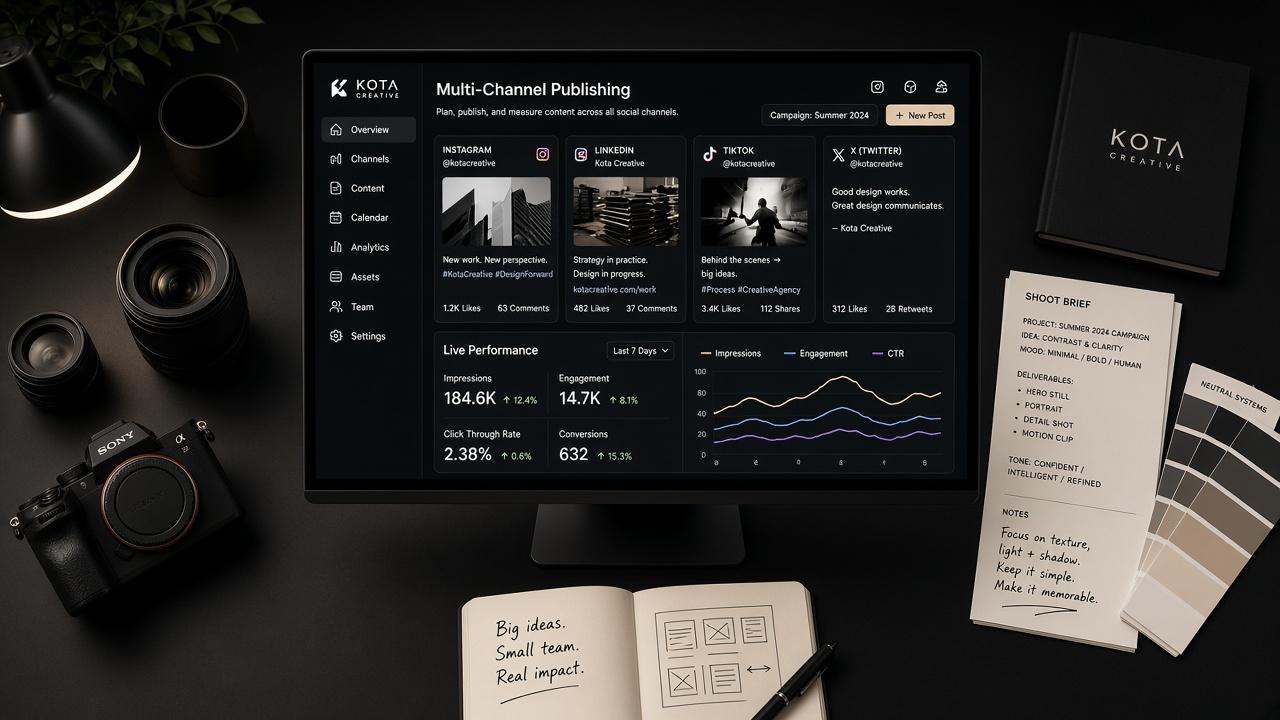 Agency workspace arranged around clients rather than a single queue