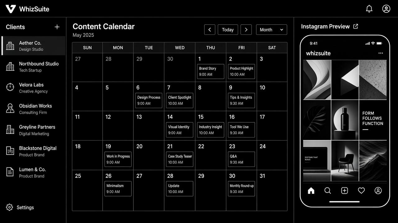 Content calendar with posts arranged for an agency roster