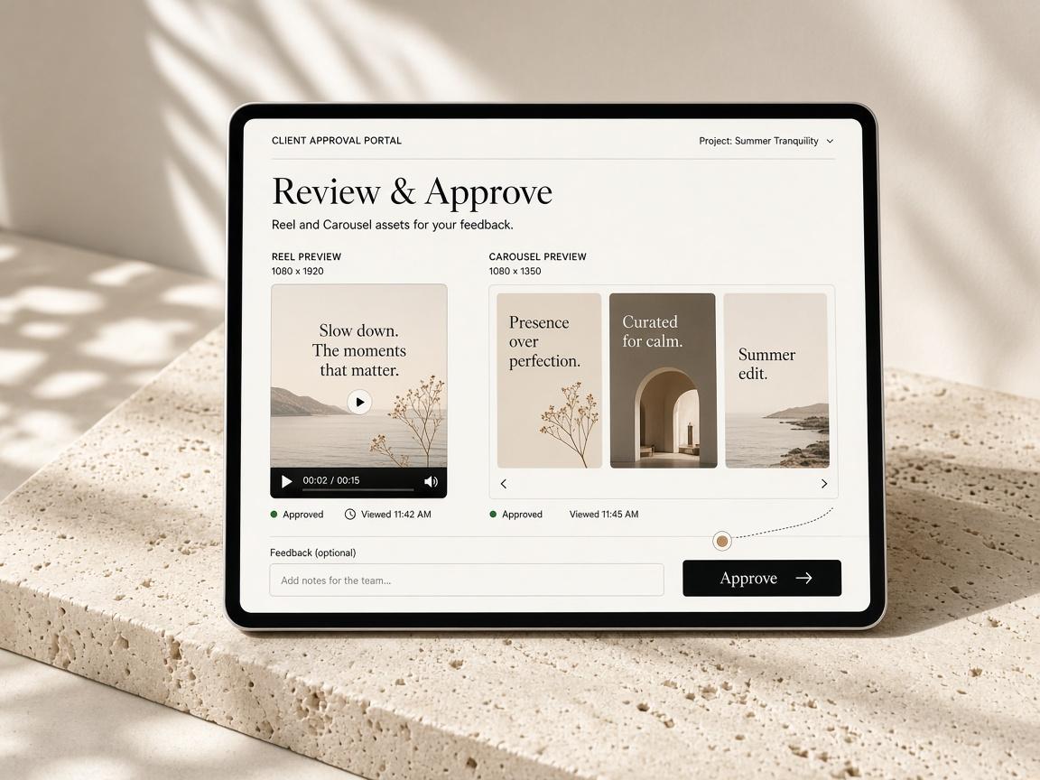 Client portal screen showing a branded review space